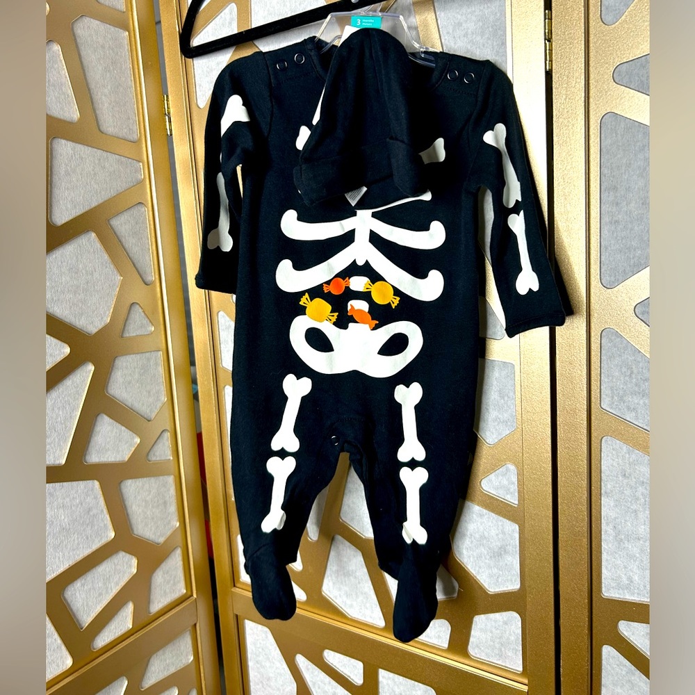 NWT Carters 3 Month Halloween Skeleton Candy Long Sleeve 1 Piece Sleeper